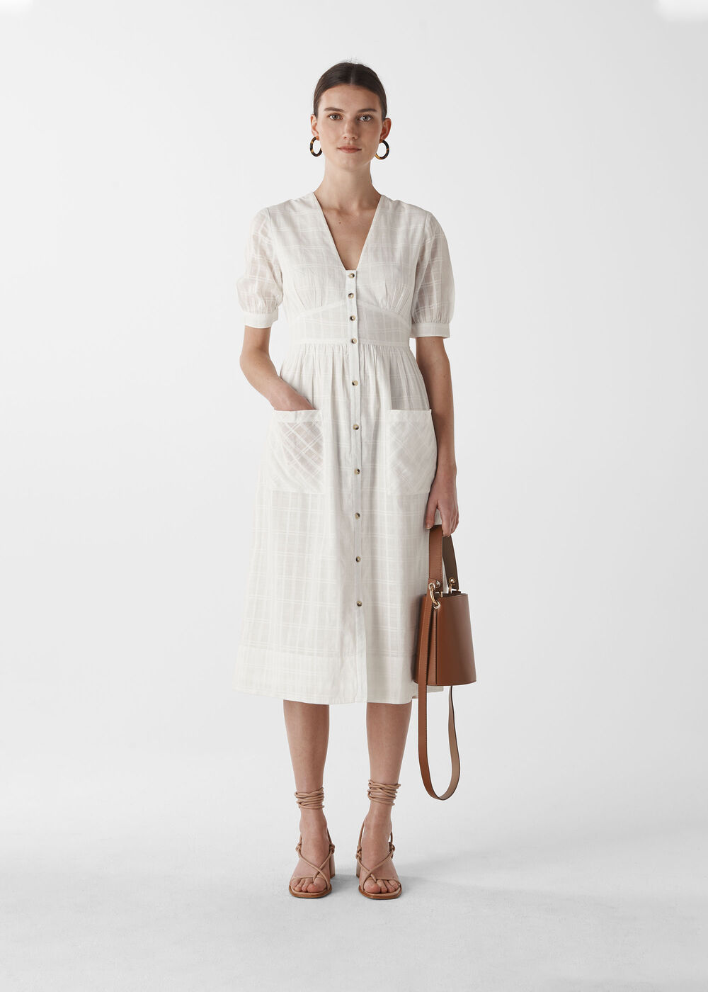 Ivory/Mult Check Button Through Dress | WHISTLES