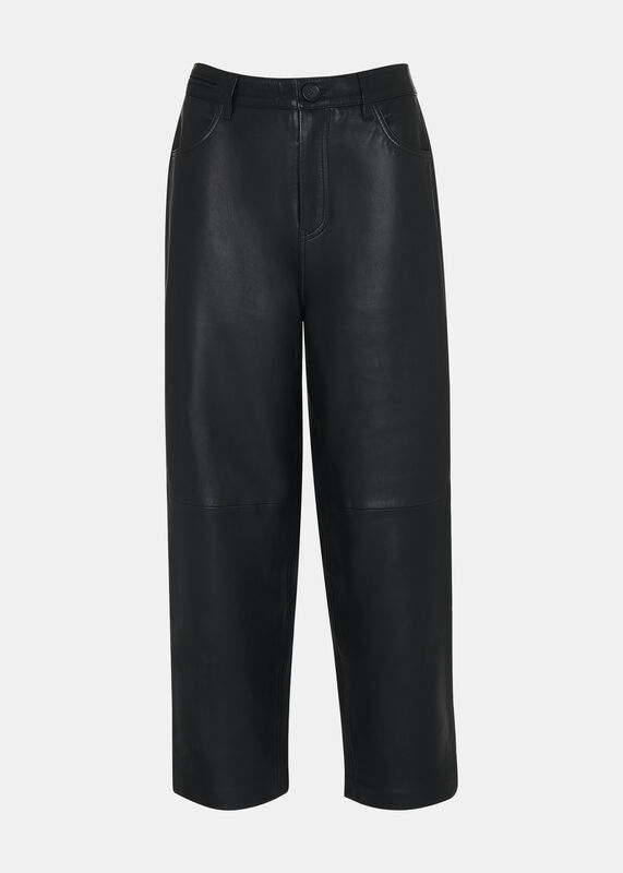 Black Leather Barrel Leg Trouser