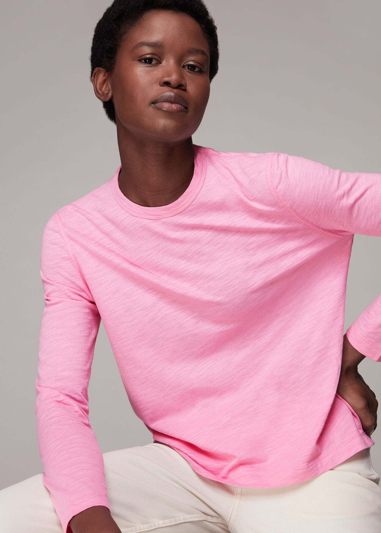 Pink Organic Long Sleeve Emily Top | WHISTLES