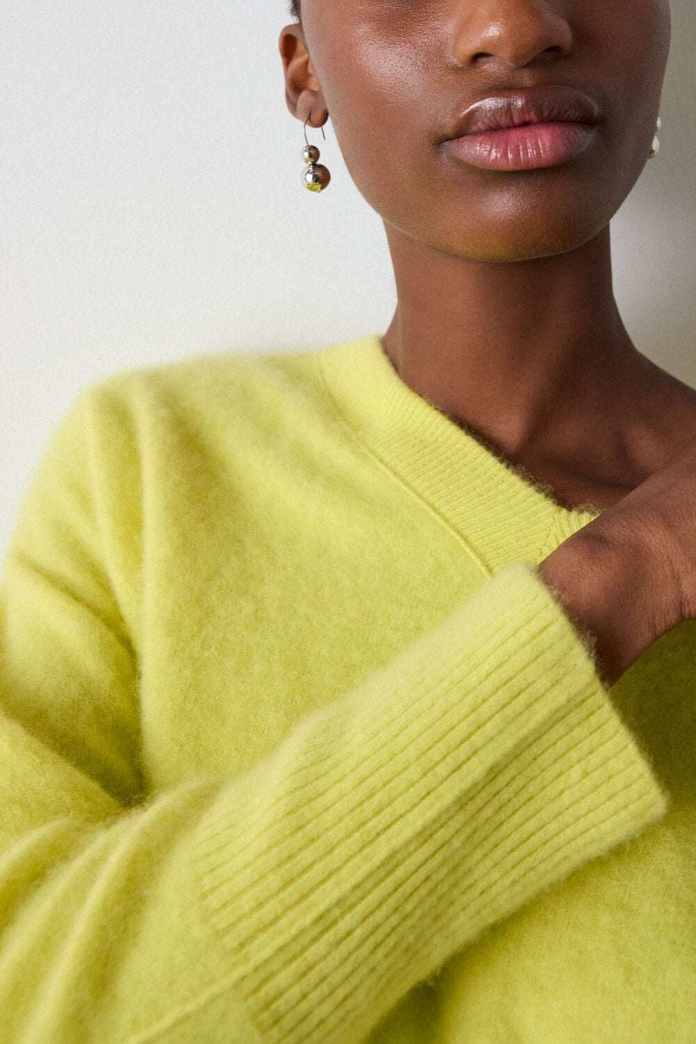 Yellow Brushed Cashmere V Neck Knit