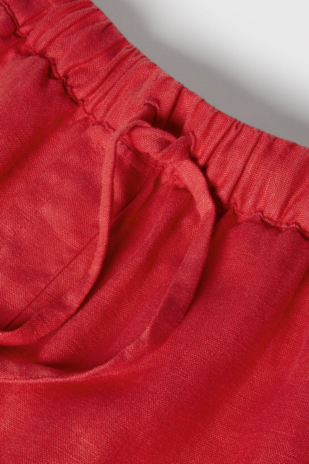 Red Linen Elasticated Short