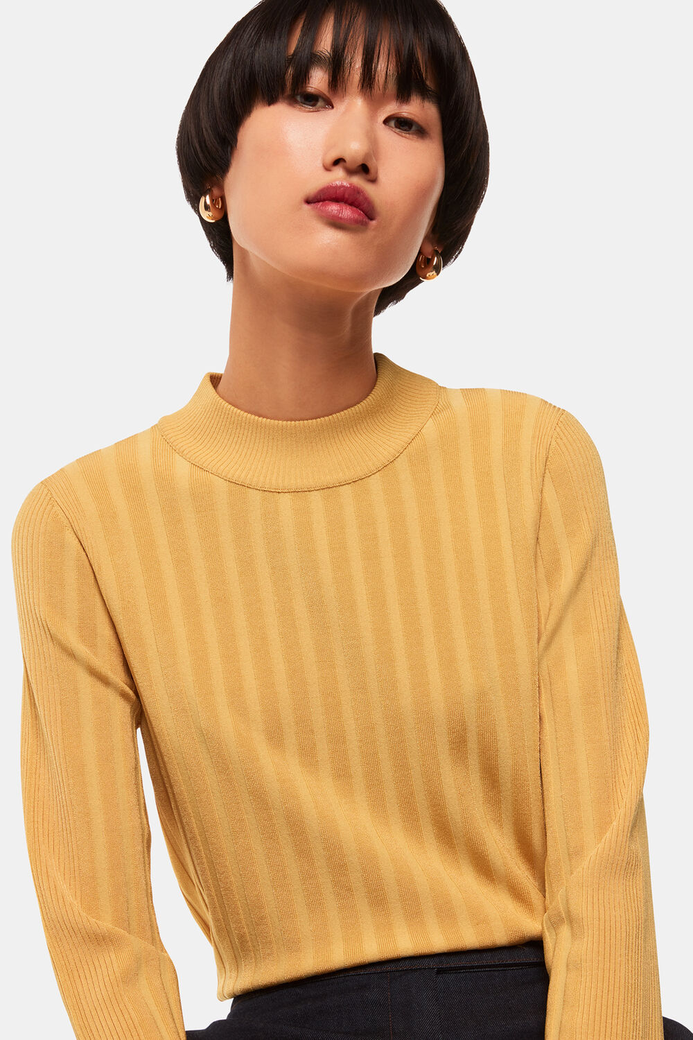 Yellow Ribbed Detail Crew Neck Sweater