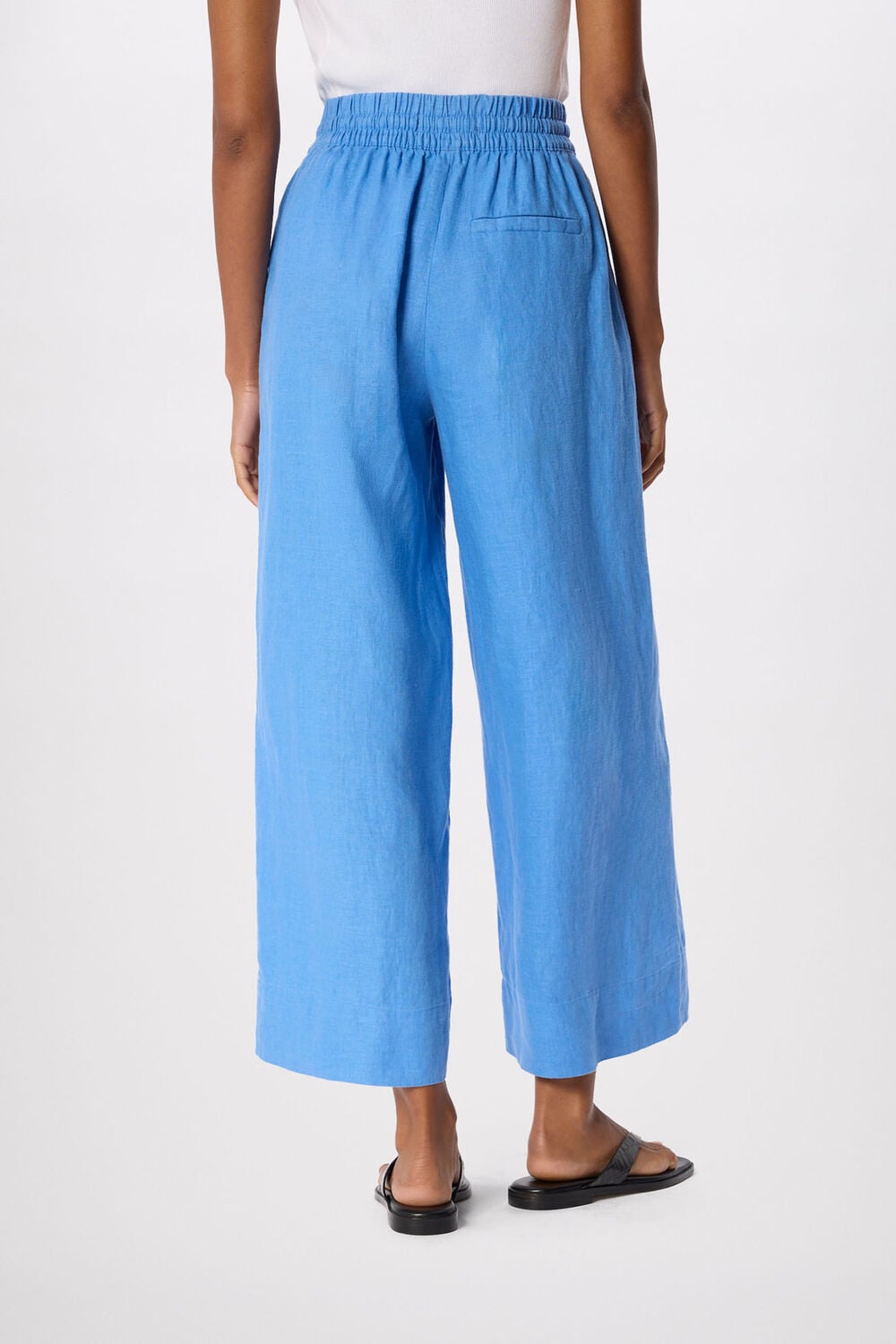 Blue Elasticated Linen Crop Trouser