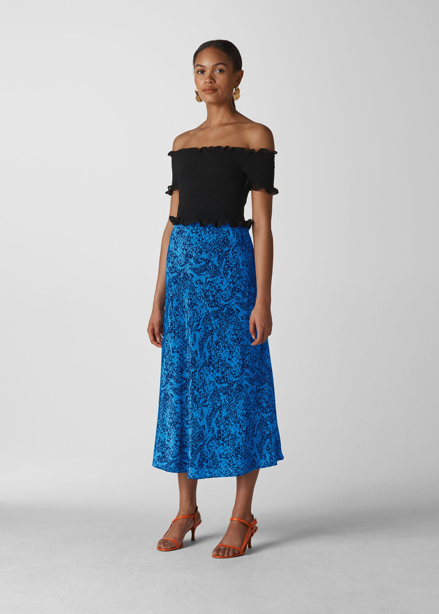 Blue/Multi Snake Print Bias Cut Skirt | WHISTLES | Whistles UK