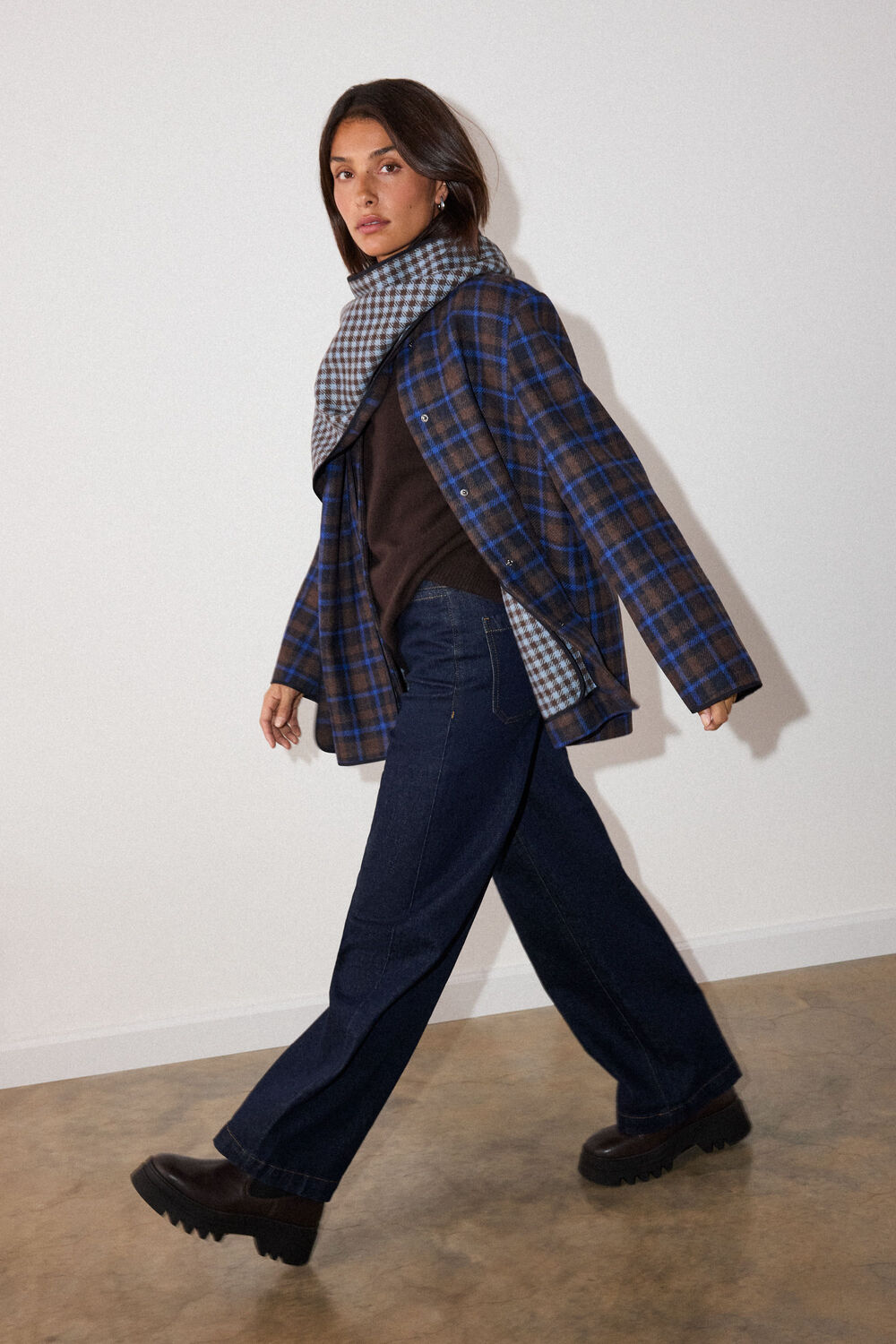 Check Scarf Coat