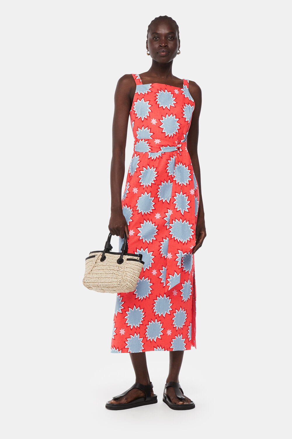 Coral Sunburst Linen Blend Dress