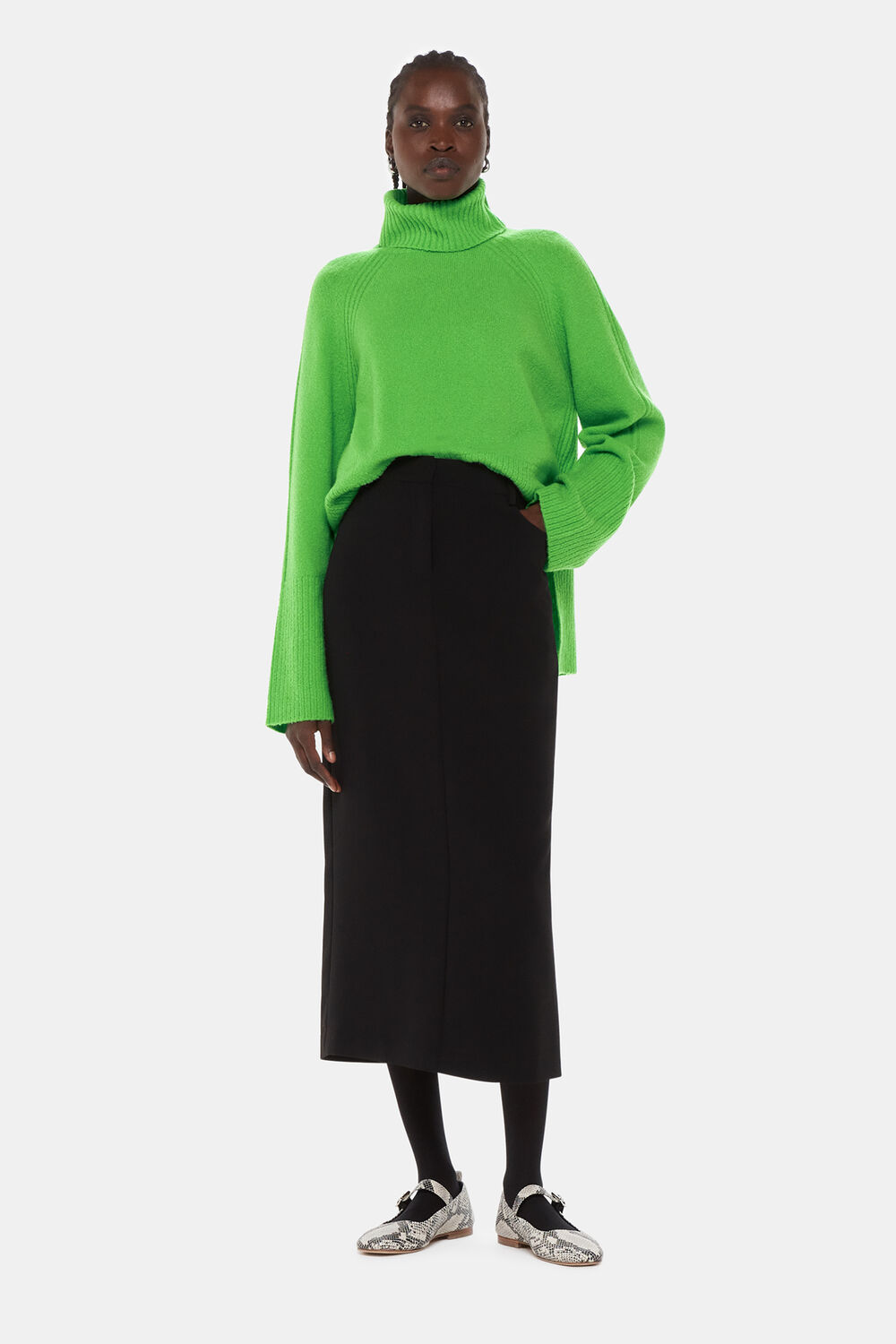 Green Textured Rib Detail Turtleneck
