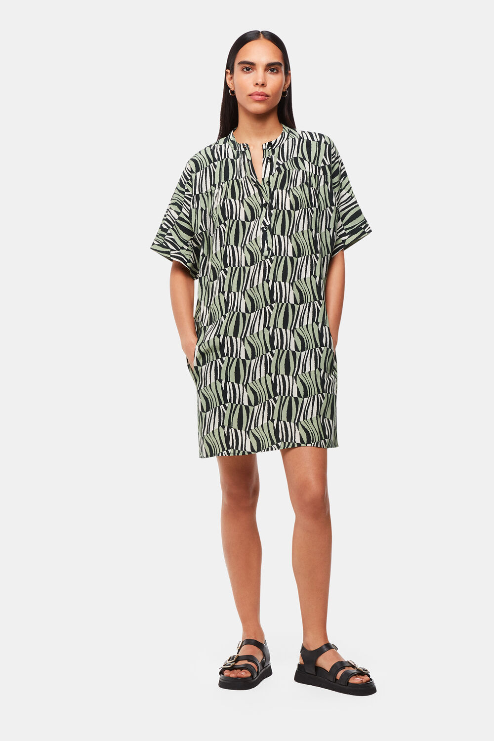 Green Checkerboard Tiger Print Dress