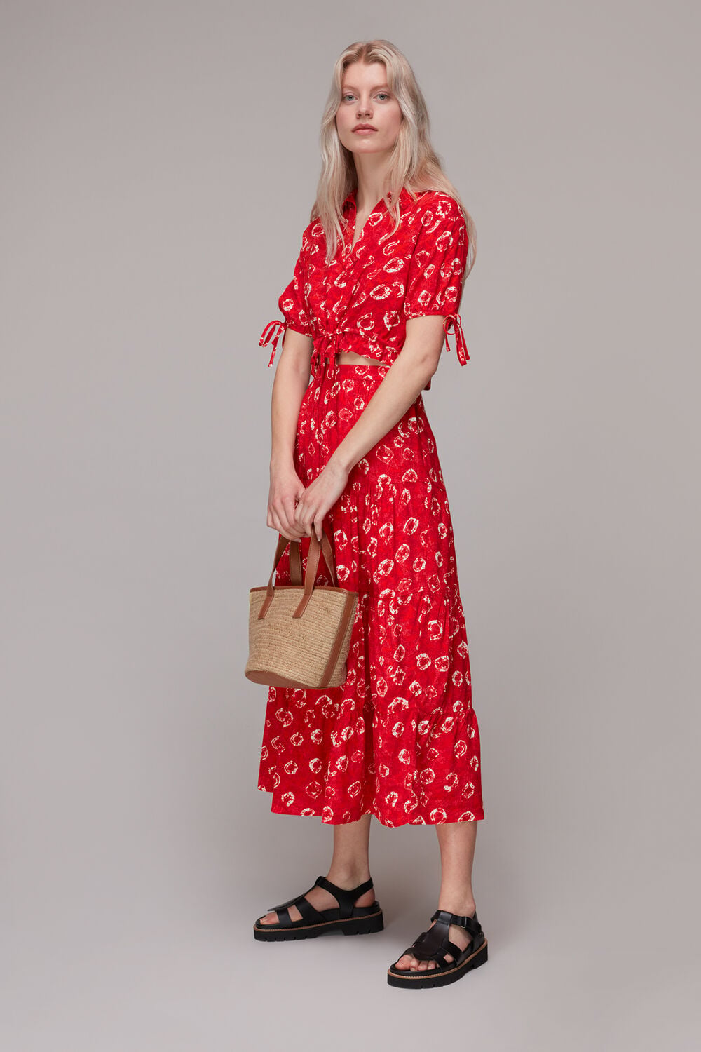 Red Tie Dye Floral Tiered Skirt