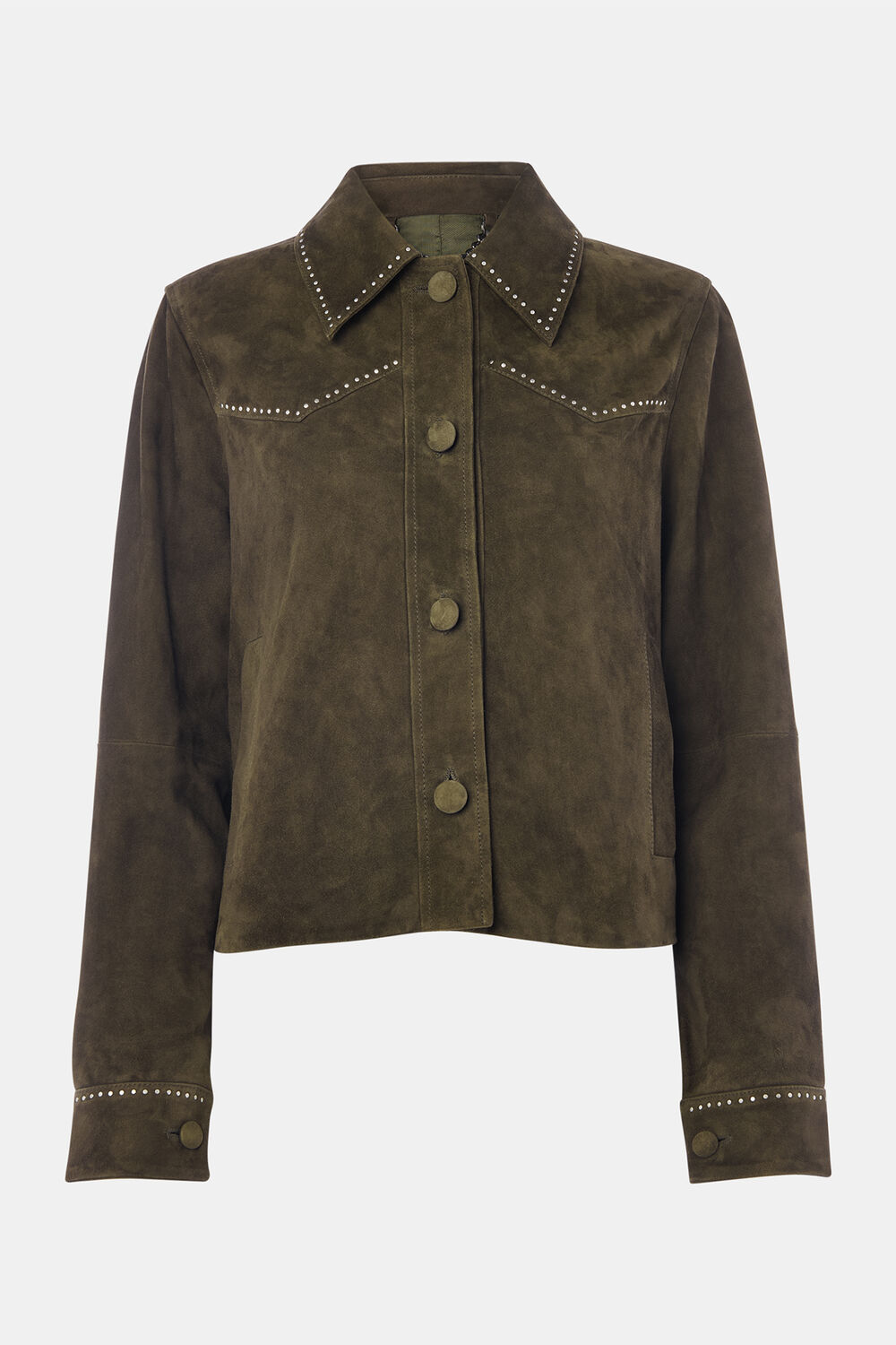 Olive Suede Leather Studded Jacket