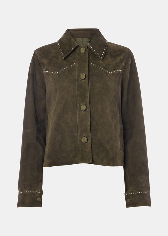 Olive Suede Leather Studded Jacket