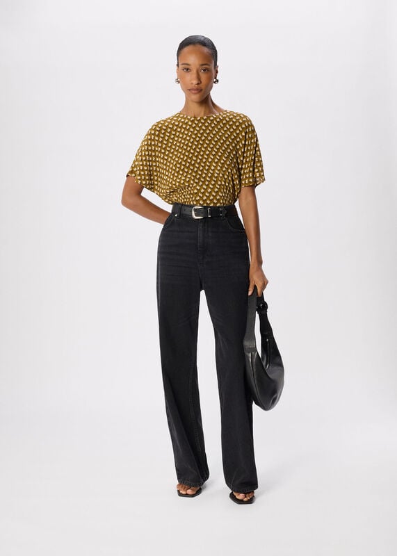 Khaki Ikat Spot Shirred Blouse