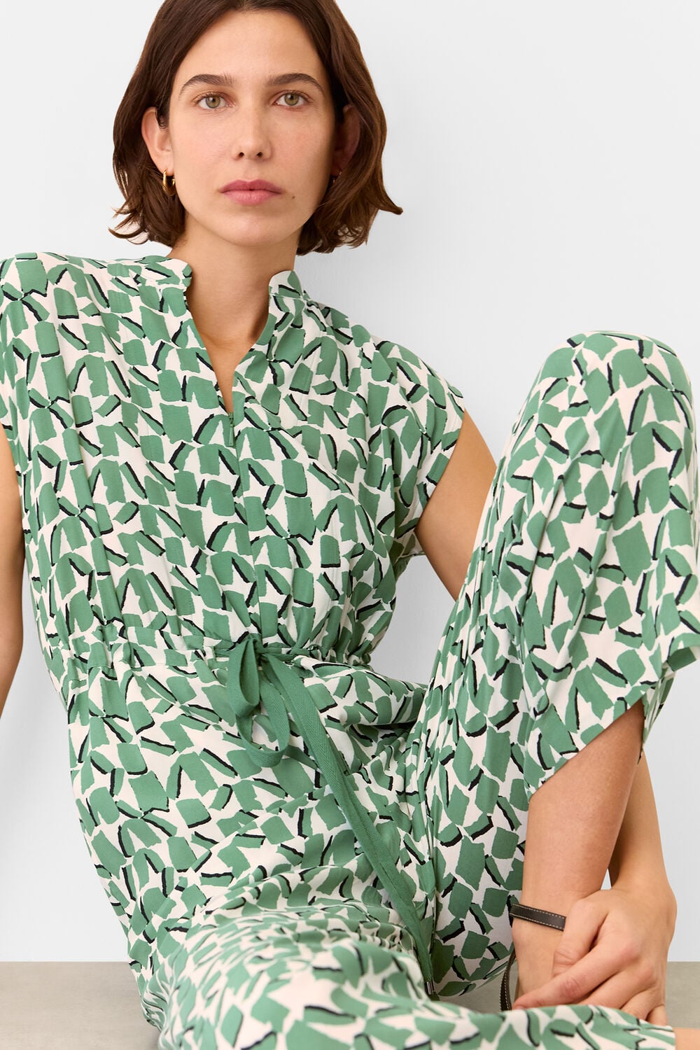 Ivory Abstract Squares Jumpsuit