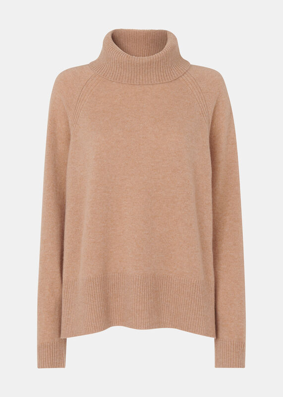 Camel Cashmere Turtleneck Sweater