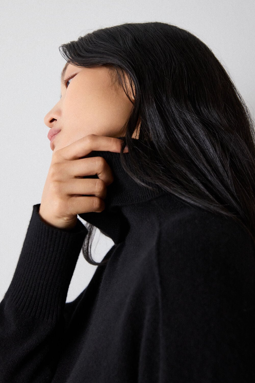 Black Cashmere Seam Roll Neck Knit