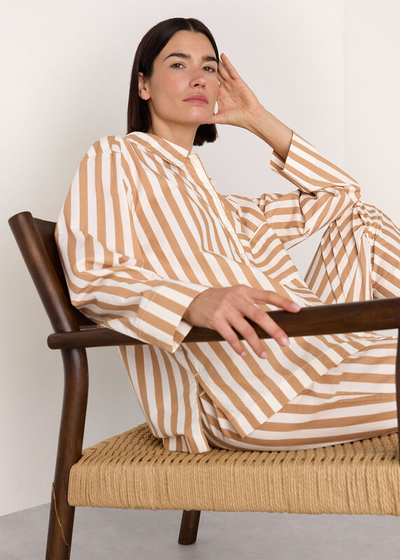 Ivory Cotton Stripe Pajama Shirt 