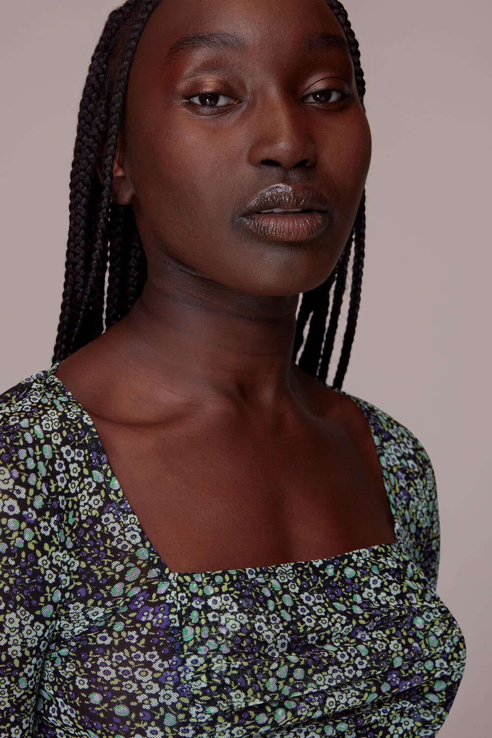 Mesh Square Neck Gathered Top