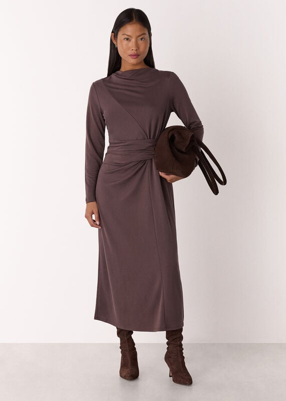 Chocolate Petite Ruched Detail Midi Dress