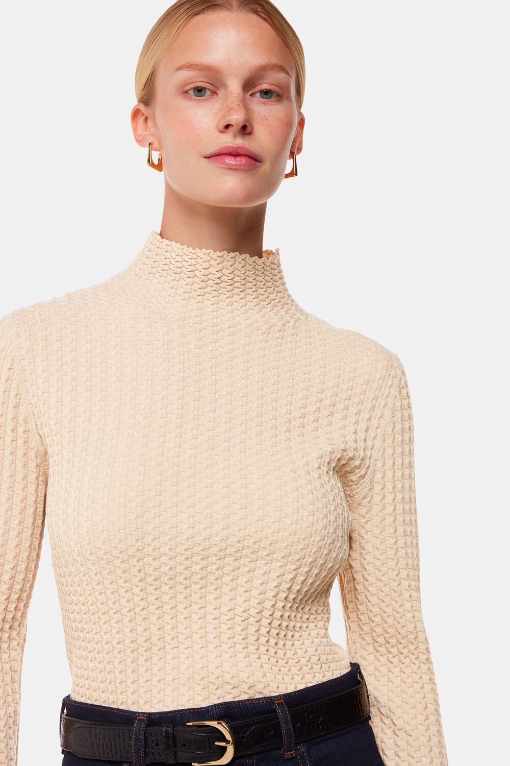 Textured Detail High Neck Knit