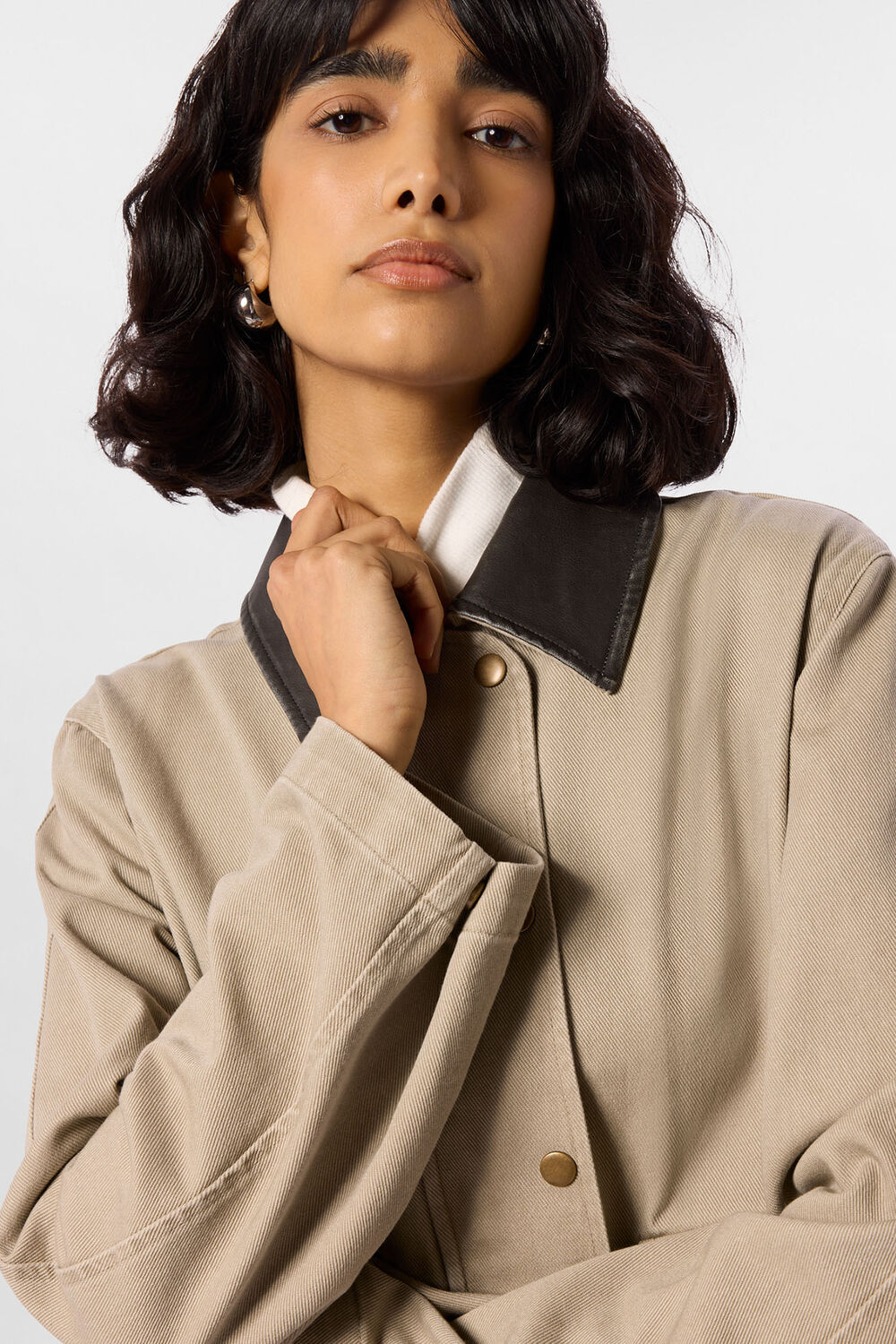 Taupe Casual Contrast Collar Jacket