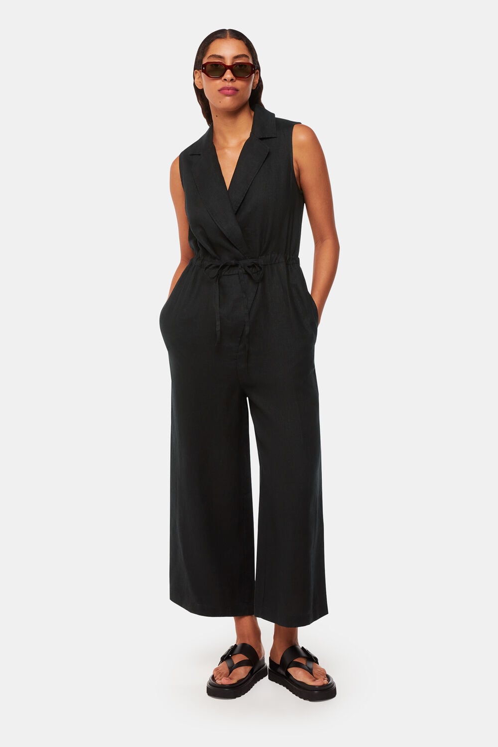 Black Bella Linen Wrap Jumpsuit