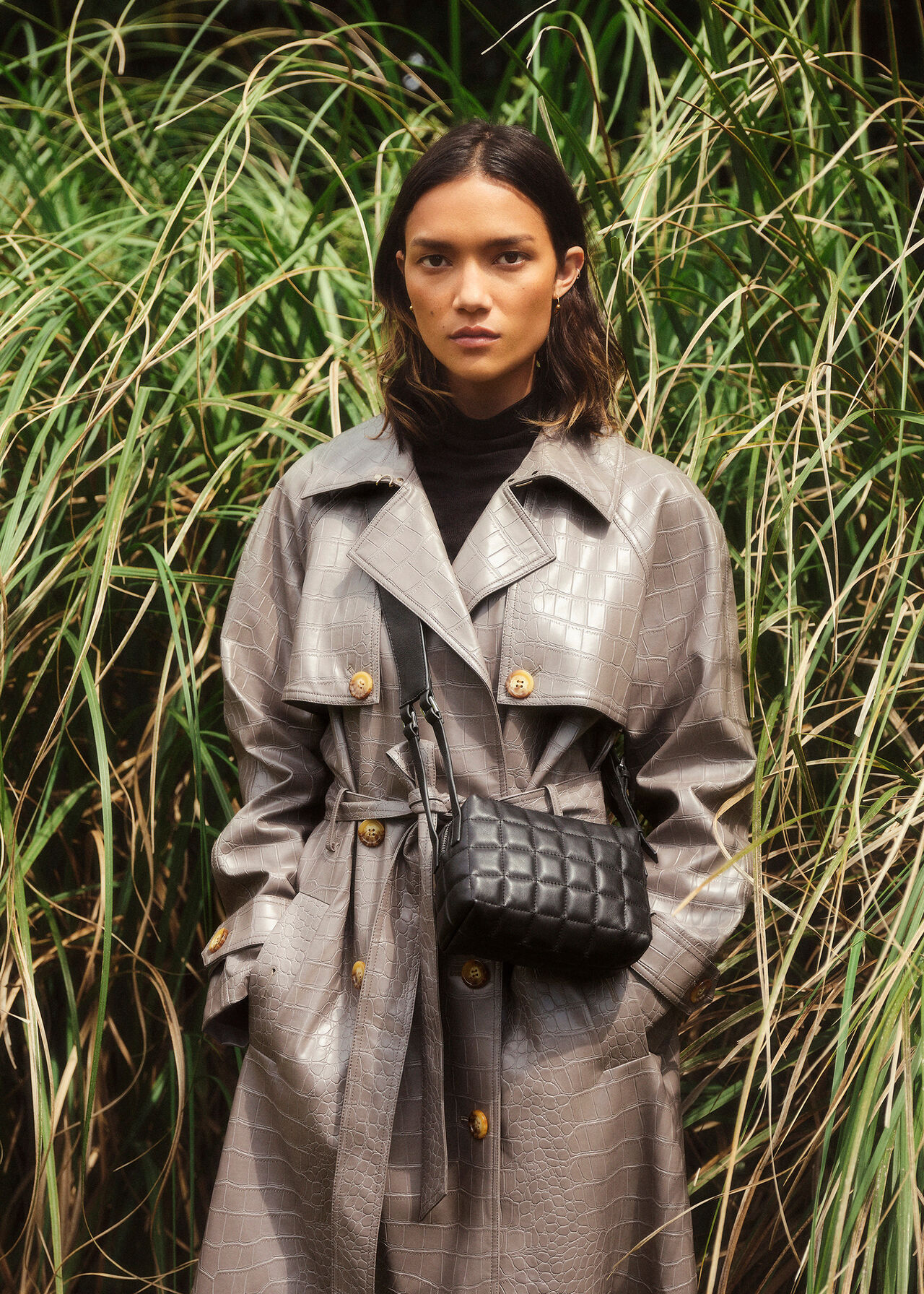Grey Croc Belted Trench Coat | WHISTLES