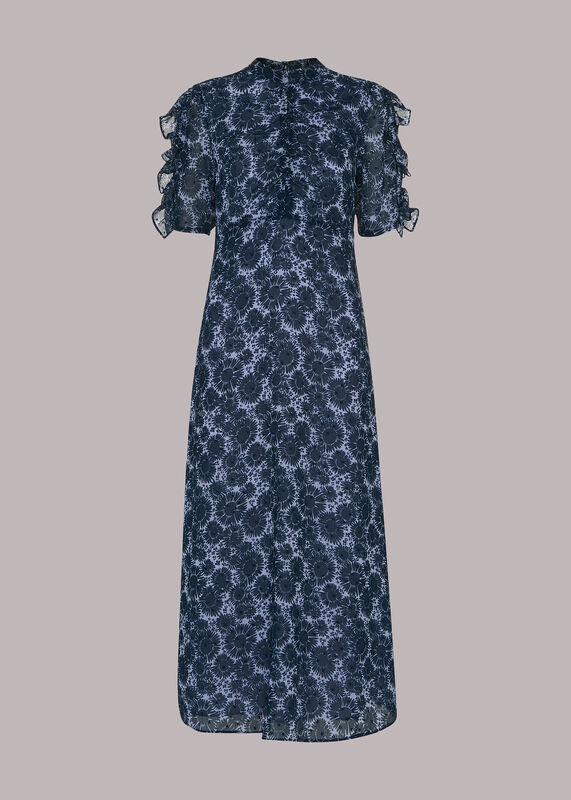 Purple Winter Garden Print Midi Dress