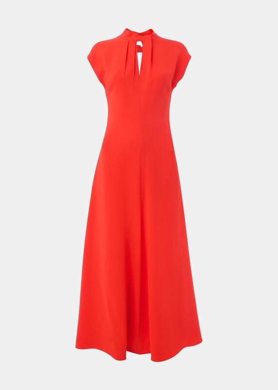 Red Twist Neck Crepe Midi Dress
