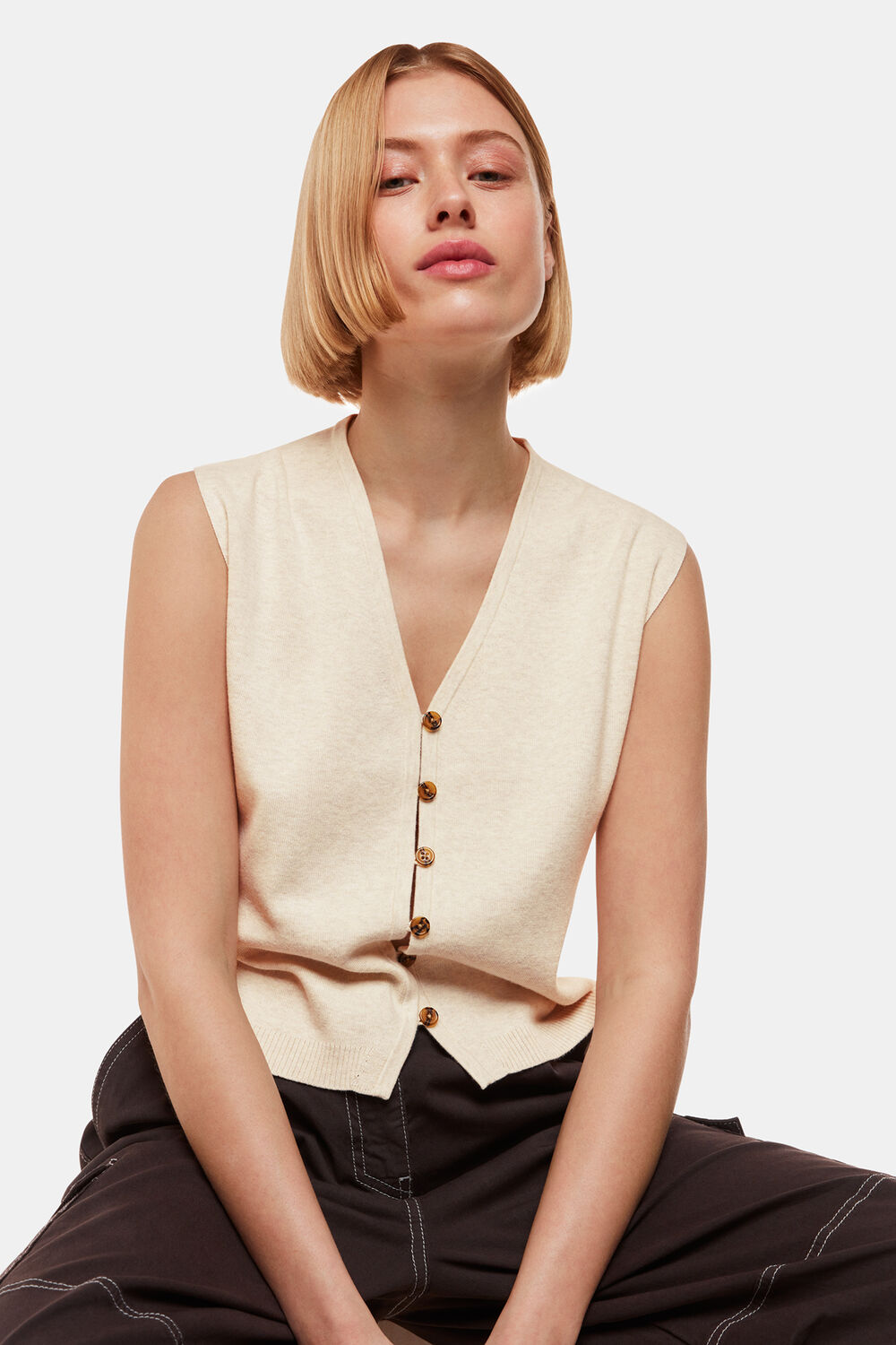 Oatmeal Bailey Button Through Tank