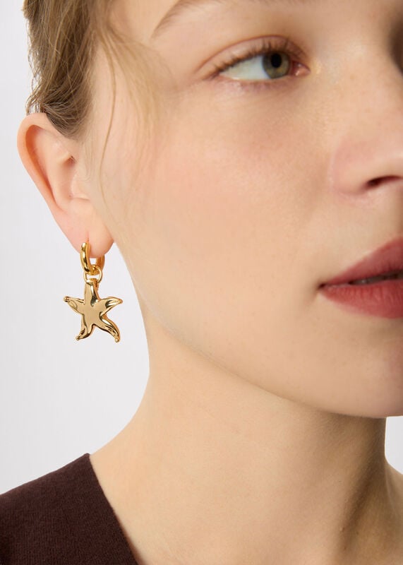 Gold Starfish Hoop Earring