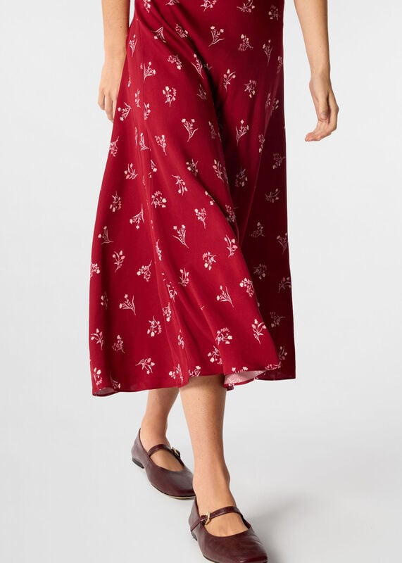 Burgundy Floral Fit And Flare Skirt