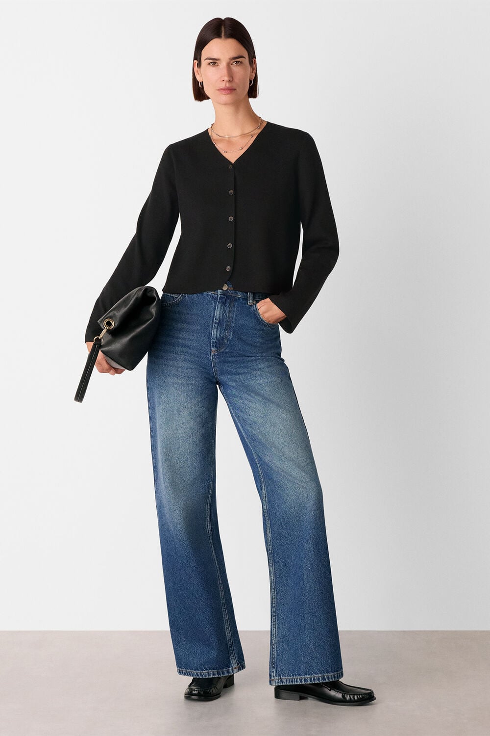 Black V Neck Button Front Cardigan