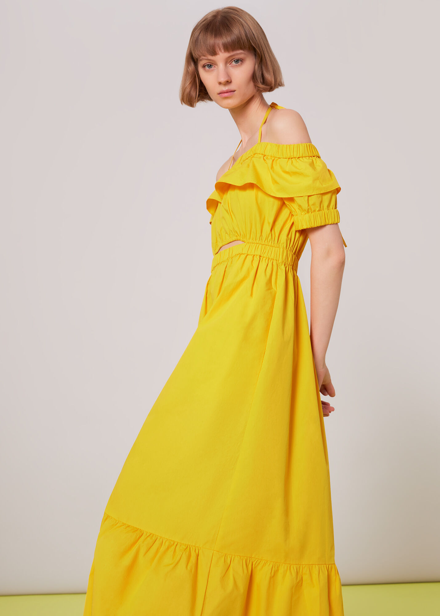 whistles serena poplin bardot dress yellow Whistles US