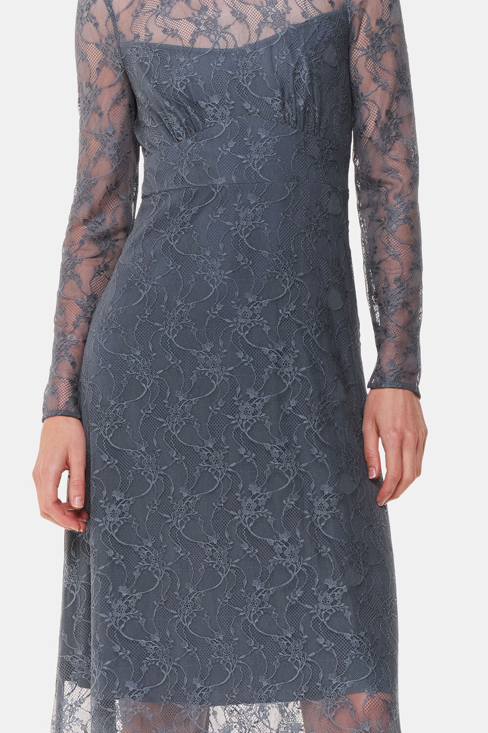 Grey Fay Lace Long Sleeve Dress