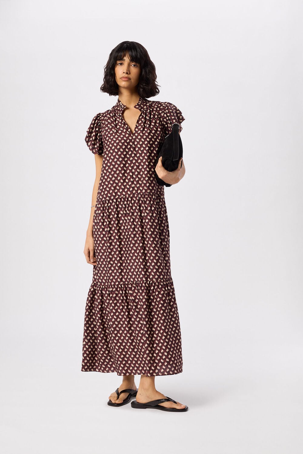Brown Ikat Spot Midi Dress