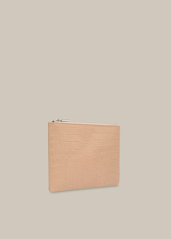Nude Matte Croc Small Clutch