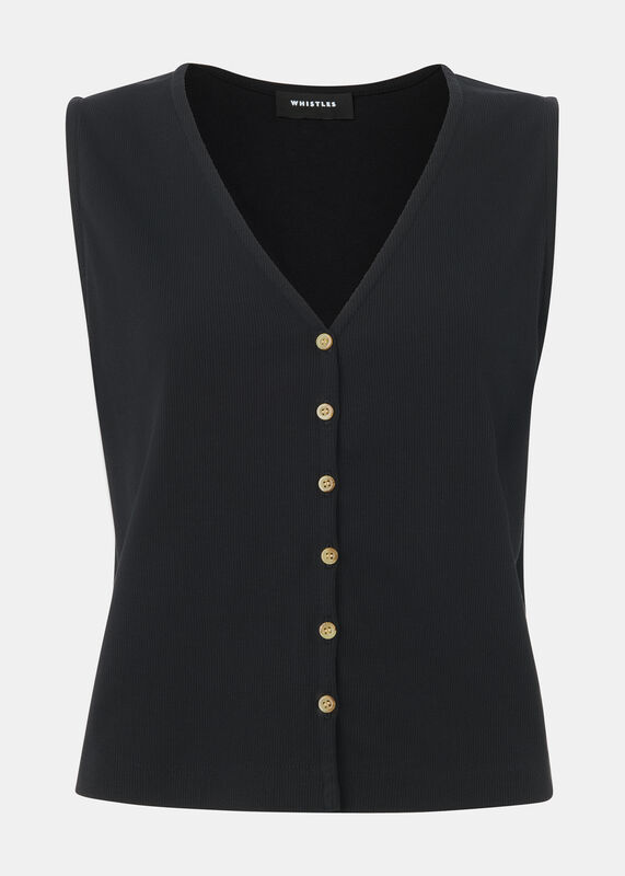 Black Button Rib Tank