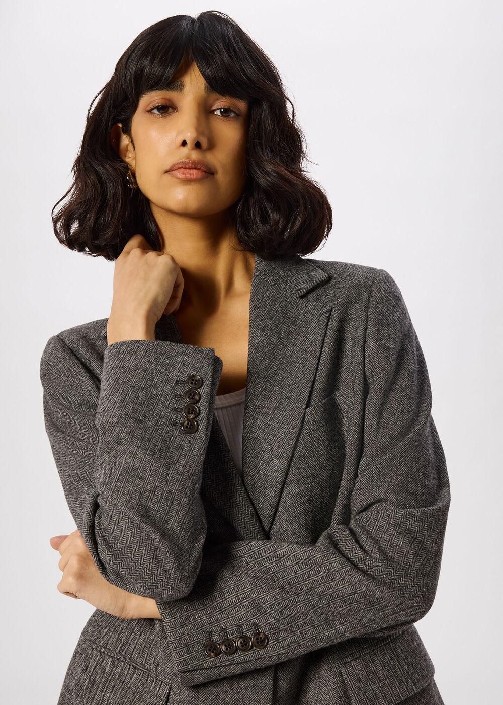 Petite Herringbone Wool Blend Blazer