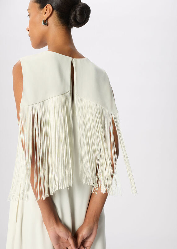 Ivory Fringe Back Midi Dress