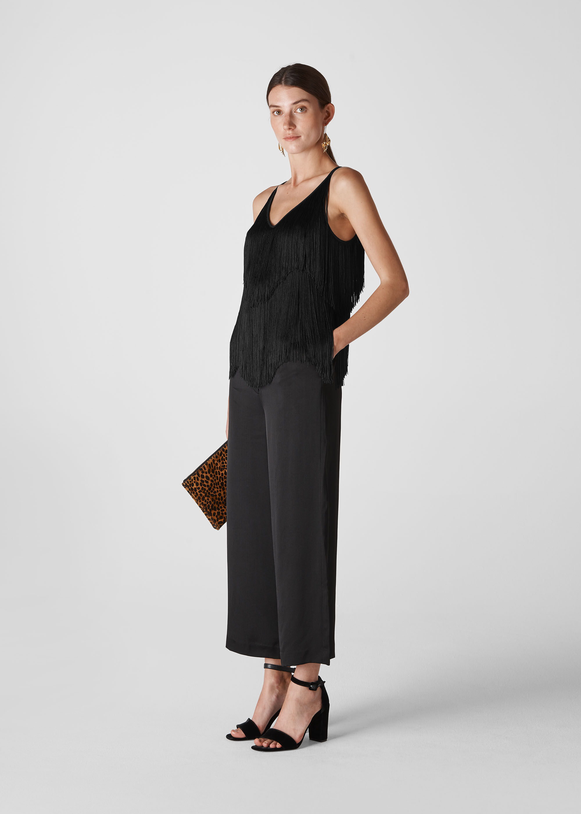 Black Evena Fringe Detail Cami | WHISTLES | Whistles US |