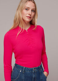 Ruched Zip Neck Top