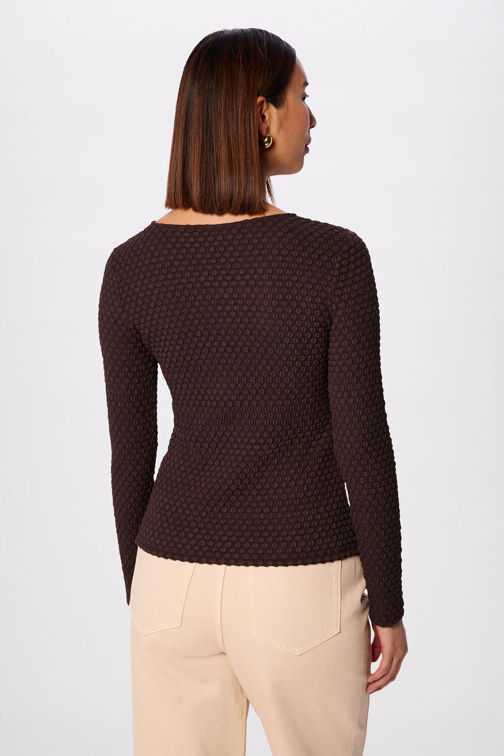 Brown Textured Circle Jersey Top