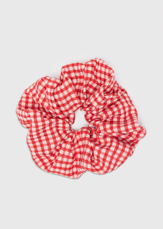Red Gingham Shirred Scrunchie
