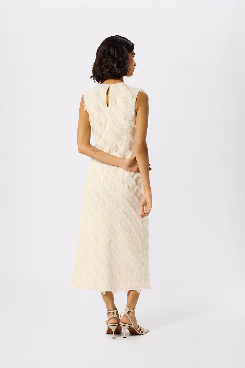 Ivory Diagonal Fringe Textured Dress