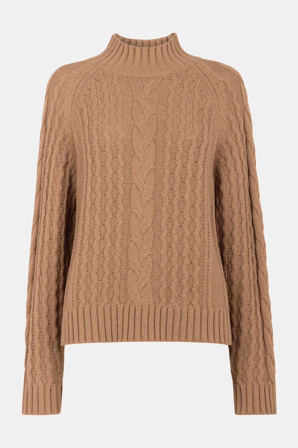 Camel Cable Wool Mix Detail Knit