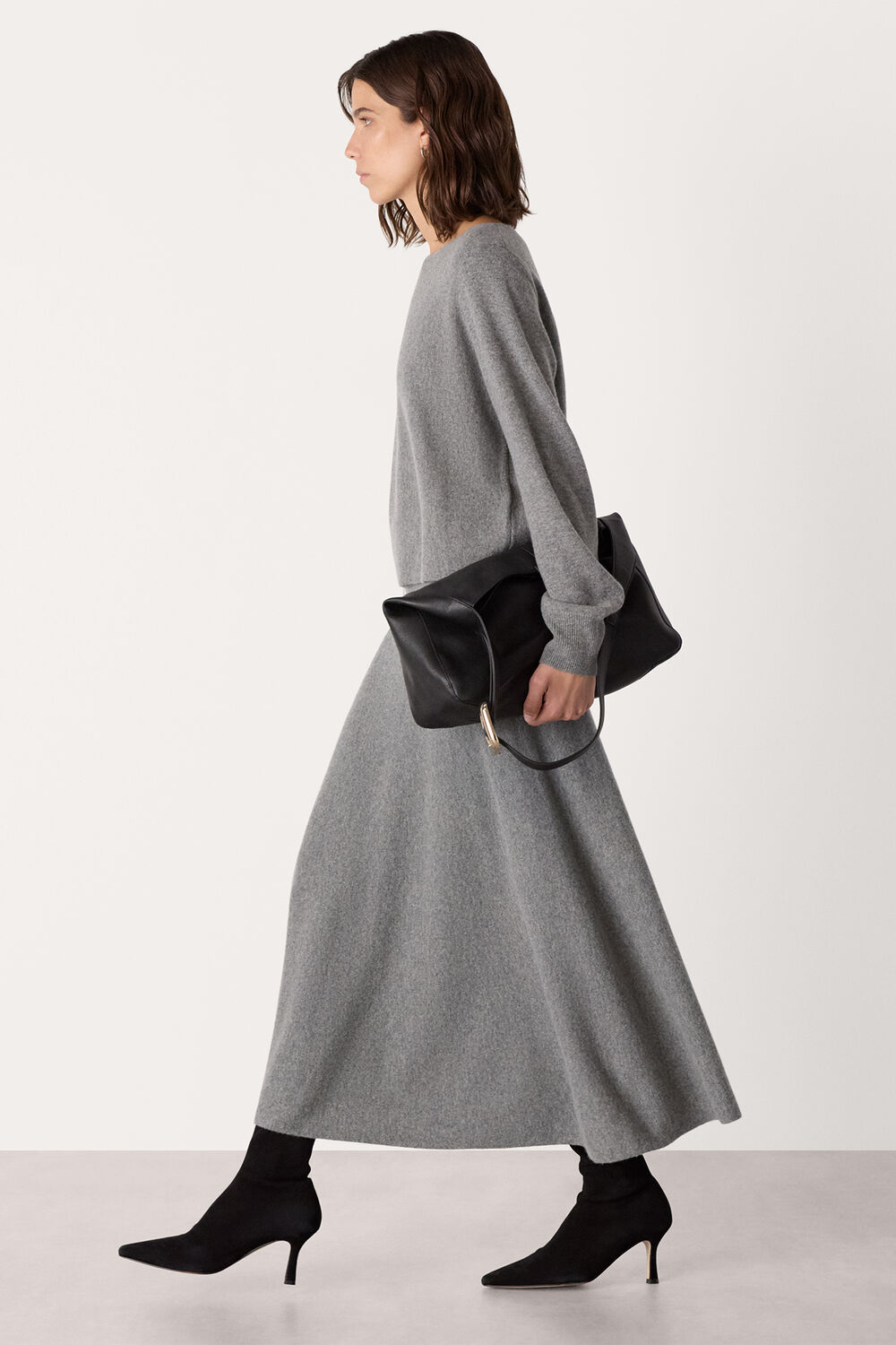 Grey Knitted Midi Skirt