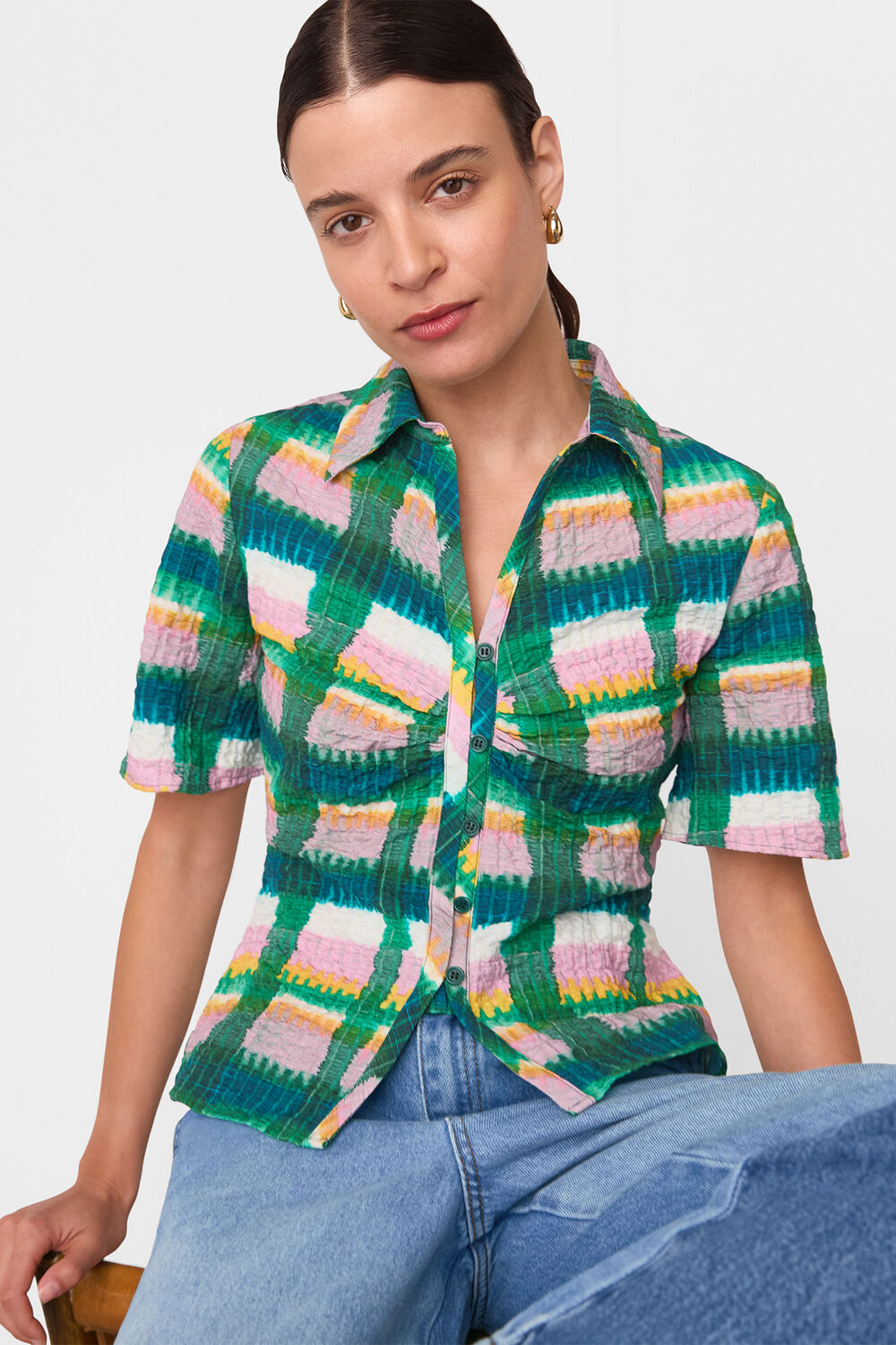 Green Checked Button Shirt