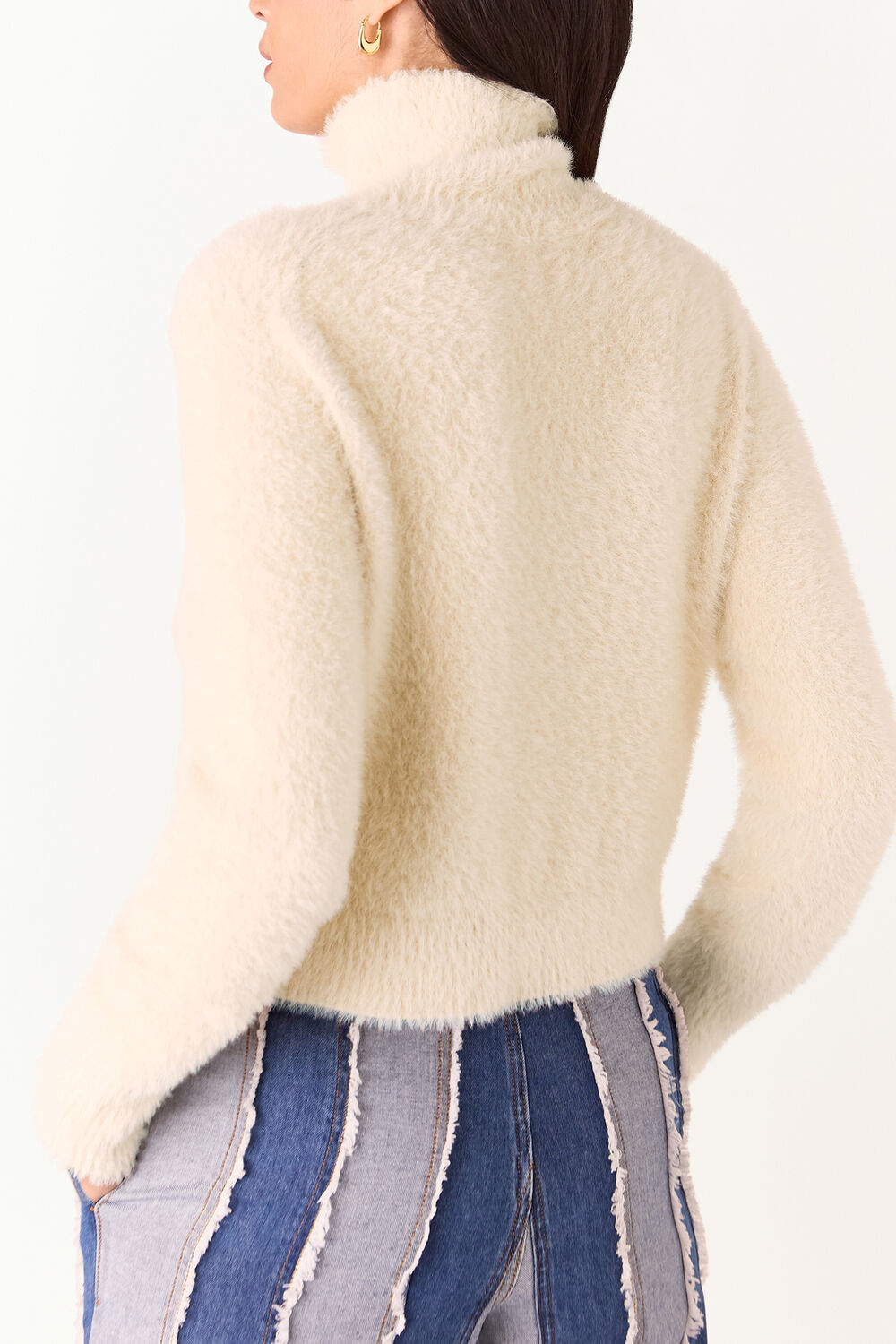 Beige Isla Cropped Fluffy Roll Neck
