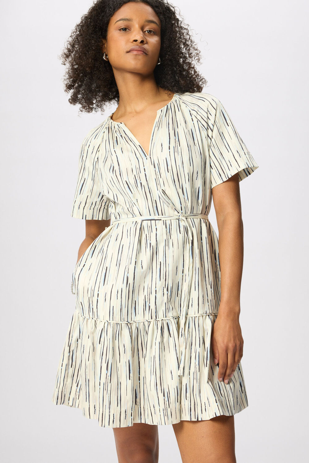 Ivory Abstract Stripe Short Dress