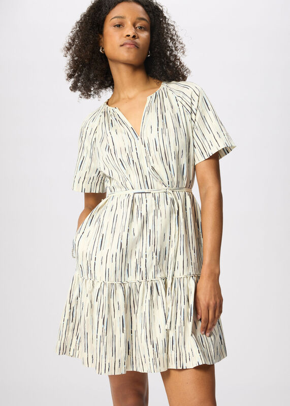 Ivory Abstract Stripe Short Dress